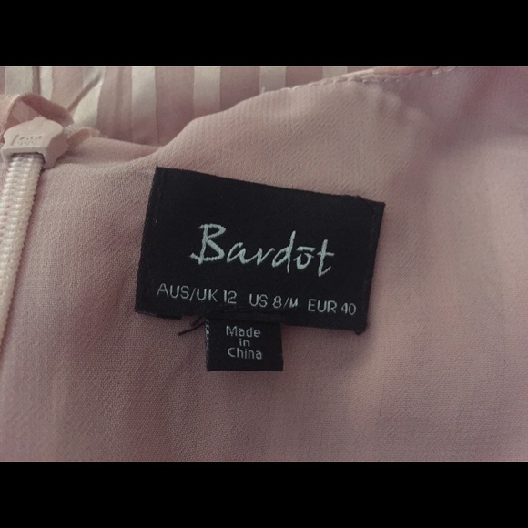 Bardot Foaty Frill Satin Pink Striped Dress Size 8 - Picture 3 of 4